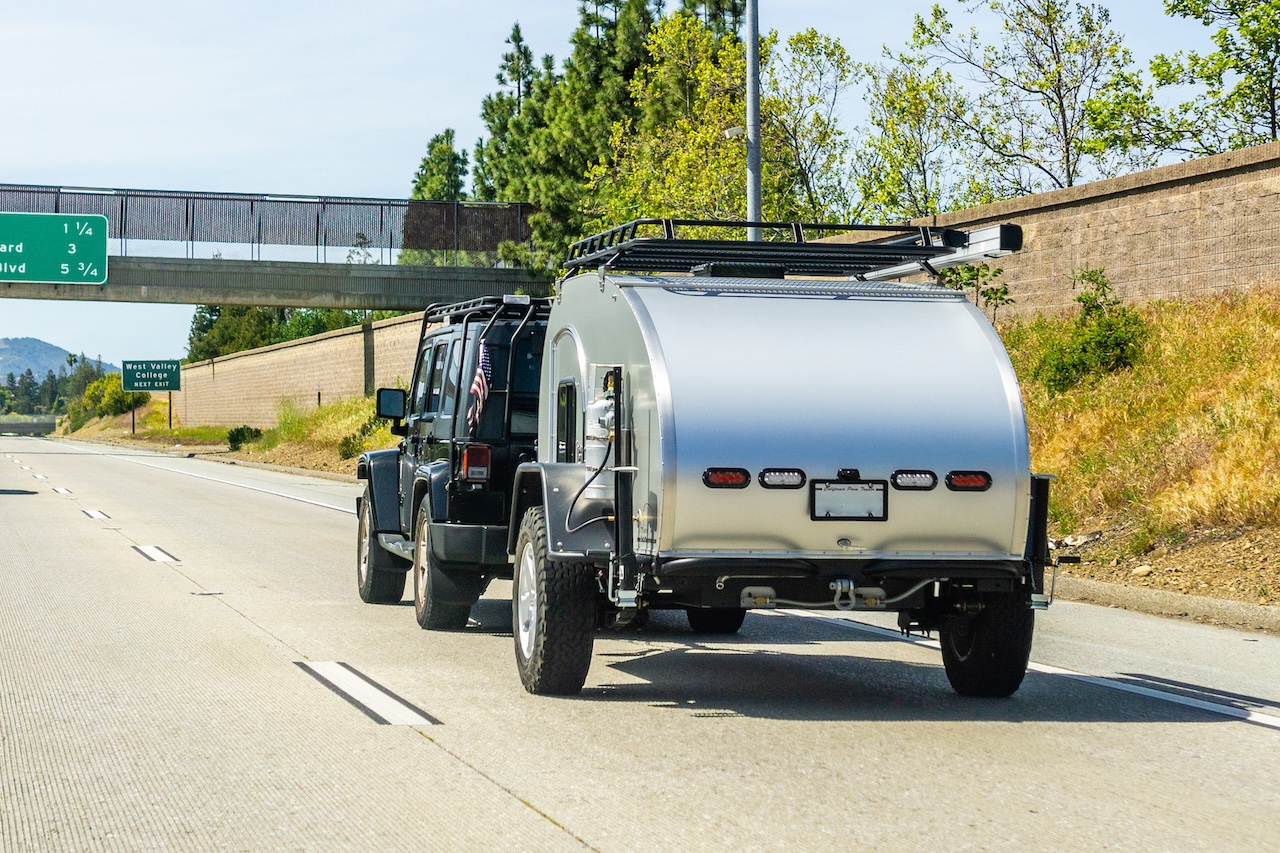 teardrop trailer on the way to camper storage